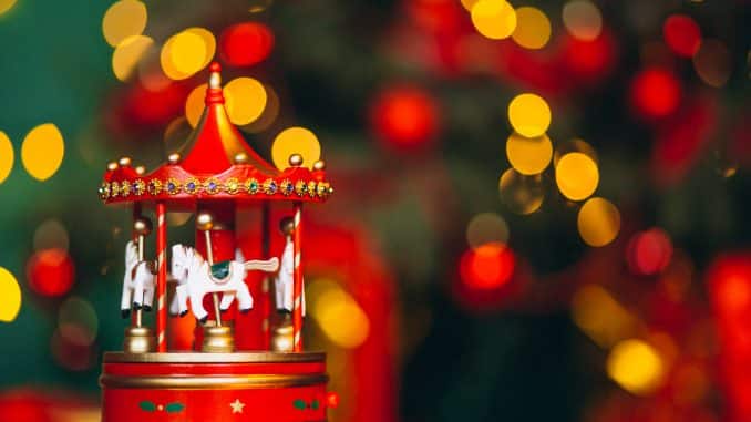 Christmas carousel close up with bokeh background
